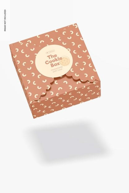 Box With Die Cut Edges Mockup, Falling Psd