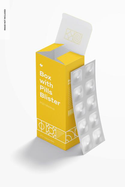 Box With Pills Blister Mockup Psd