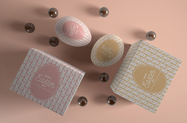 Boxes With Eggs And Chocolate Candies Beside Psd