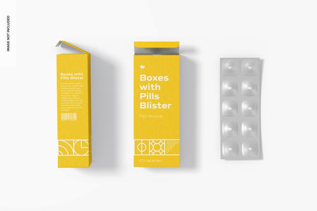 Boxes With Pills Blister Mockup Psd