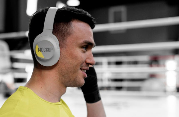 Boxing Athlete Wearing A Mock-Up Headset Psd