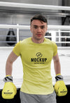 Boxing Athlete Wearing A Mock-Up T-Shirt Psd