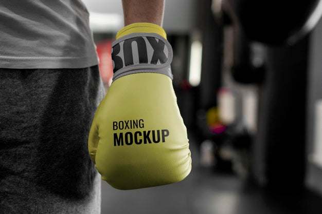 Boxing Athlete Wearing Mock-Up Gloves To Train Psd