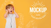 Boy Listening To Music Through Headphones With Background Mock-Up Psd