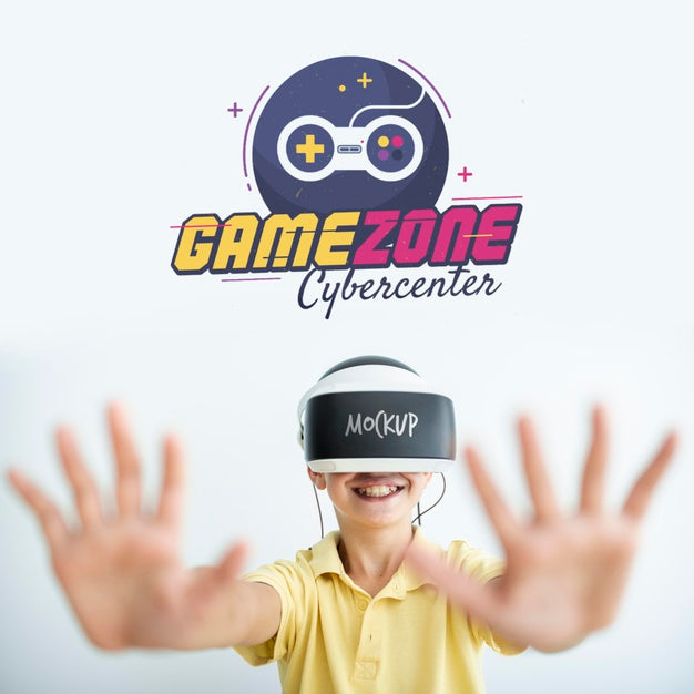 Boy Playing Games Mock-Up Psd