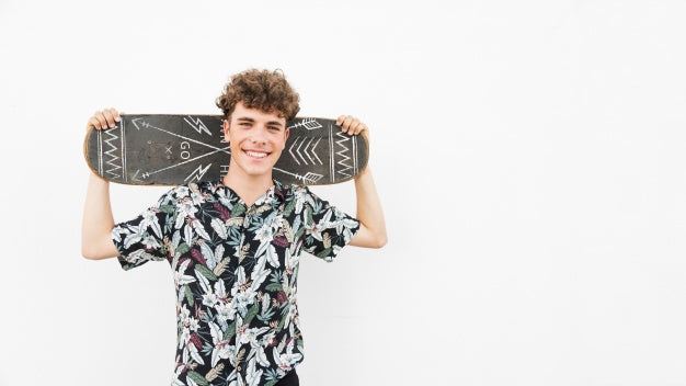 Boy With Skateboard Mockup Psd