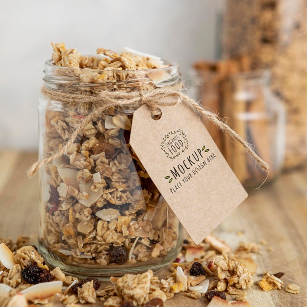 Breakfast Cereals Arrangement With Tag Mock-Up Psd
