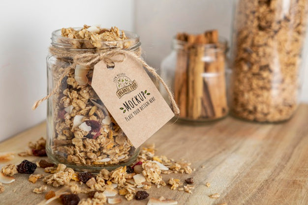 Breakfast Cereals Arrangement With Tag Mock-Up Psd