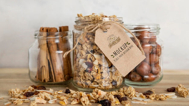 Breakfast Cereals Assortment With Tag Mock-Up Psd