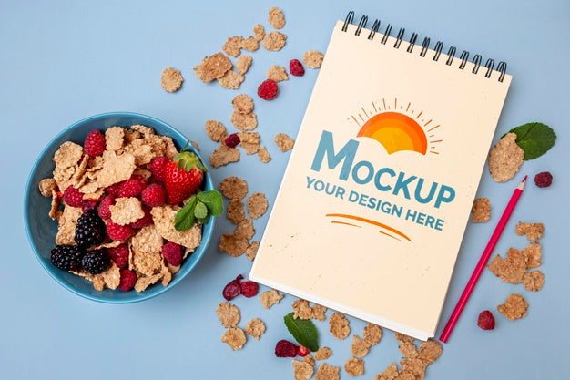 Breakfast Cereals With Notepad Mock-Up Psd