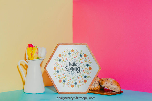 Breakfast Mockup With Hexagonal Frame Psd