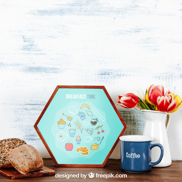 Breakfast Mockup With Hexagonal Frame Psd