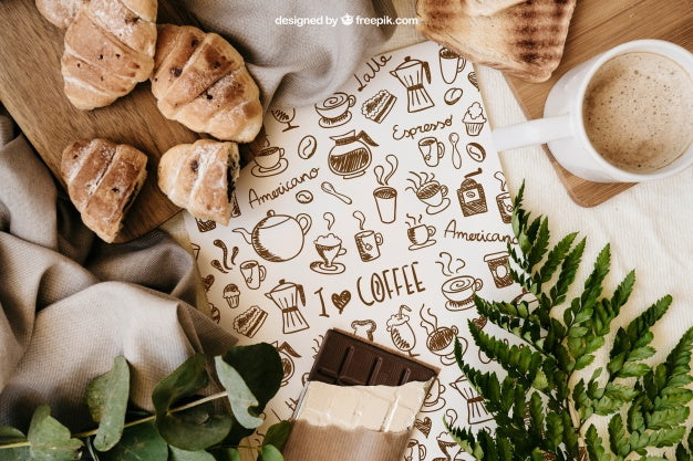 Breakfast Mockup With Paper, Croissants And Mug Psd