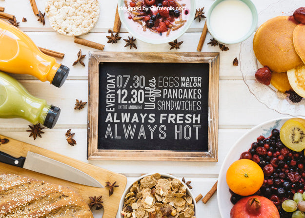 Breakfast Mockup With Slate Psd