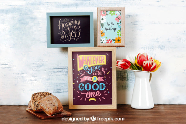 Breakfast Mockup With Three Frames Psd