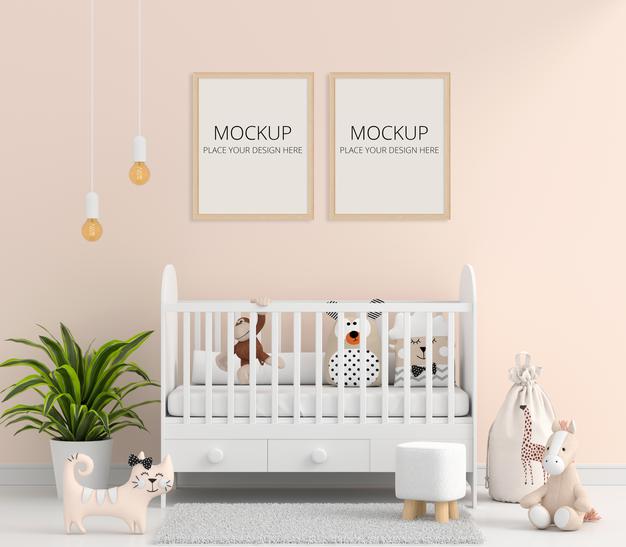 Brown Child Room With Picture Frame Mockup Psd