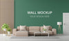 Brown Sofa In Green Living Room With Wall Mockup Psd