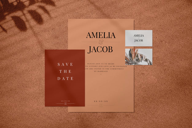 Brown Wedding Invitation Mockup Set Psd
