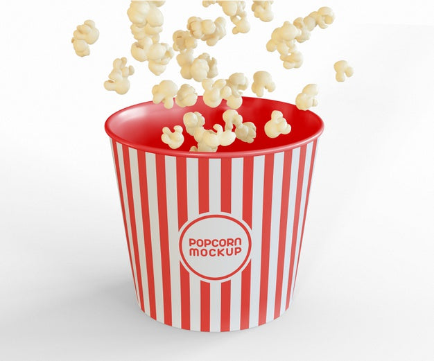Bucket With Popcorn Flying Mockup Psd