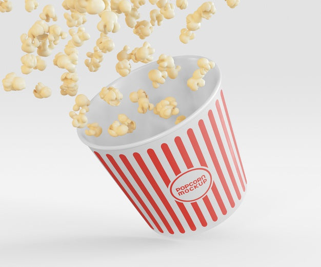 Bucket With Popcorn Flying Mockup Psd
