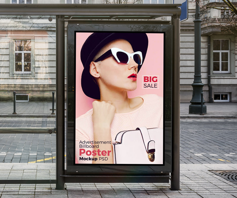 Bus Shelter Vertical Billboard Poster Mockup Psd