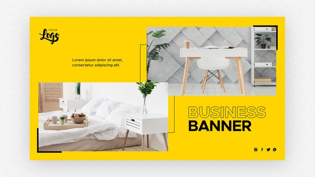 Business Banner Template With Desk And Bed Psd