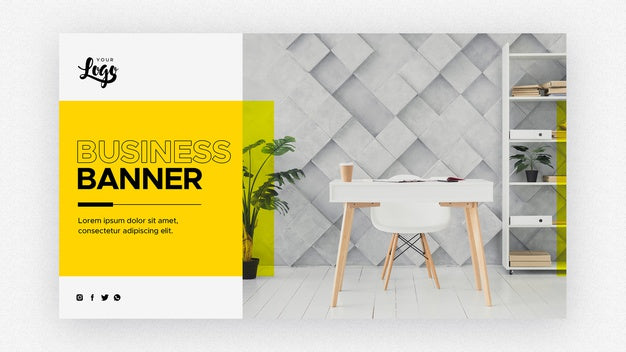 Business Banner Template With Living Room And Work Space Psd