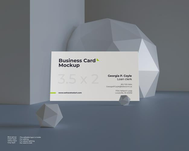 Business Card Mockup On Floor In Block And Sphere Geometry Surface Psd