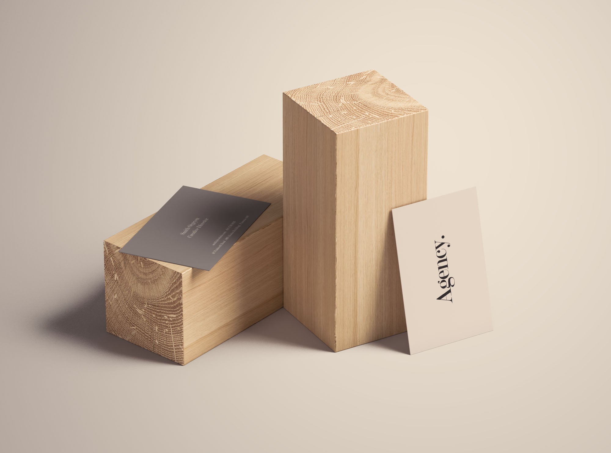 Business Card Mockup On Wood Blocks