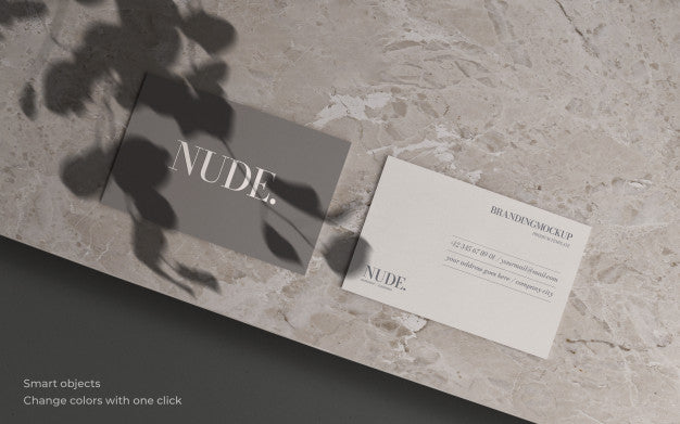 Business Card Mockup With Botanical Shadow And Marble Texture Psd