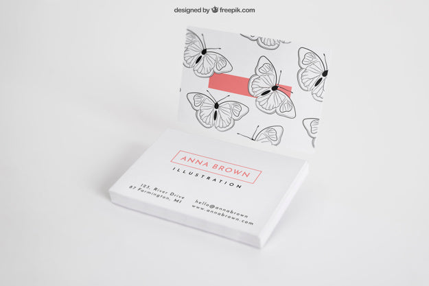 Business Card Mockup With Butterflies Psd