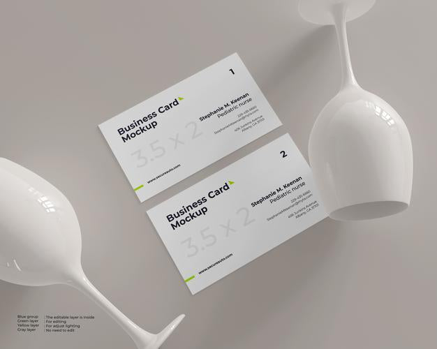 Business Card Mockup With Two Wine Glass Ceramic Psd