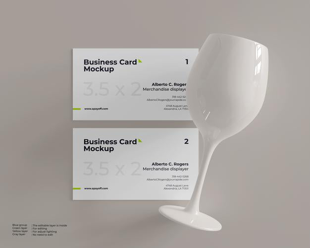 Business Card Mockup With Wine Glass Ceramic Psd