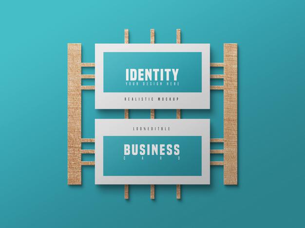 Business Card Psd Mockup With Wood Psd