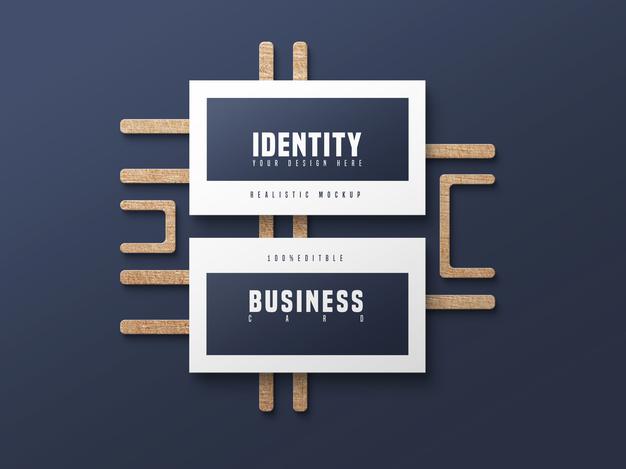 Business Card Psd Mockup With Wood Psd