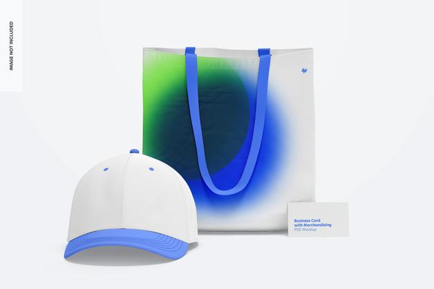 Business Card With Merchandising Mockup, Front View Psd