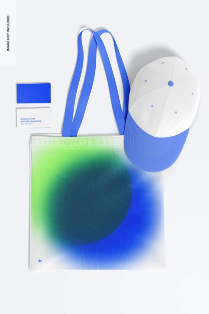 Business Card With Merchandising Mockup, Top View Psd