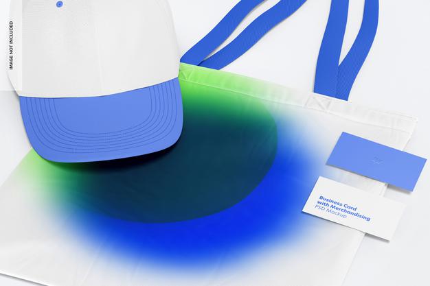 Business Card With Merchandising Psd Mockup, Close Up Psd