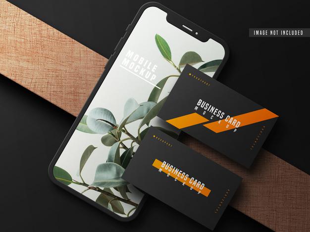 Business Card With Mobile Phone Mockup Psd Psd