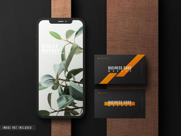 Business Card With Mobile Phone Mockup Psd Psd