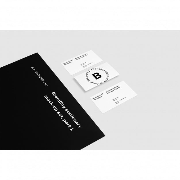 Business Cards Next To Black Folder Mock Up Psd