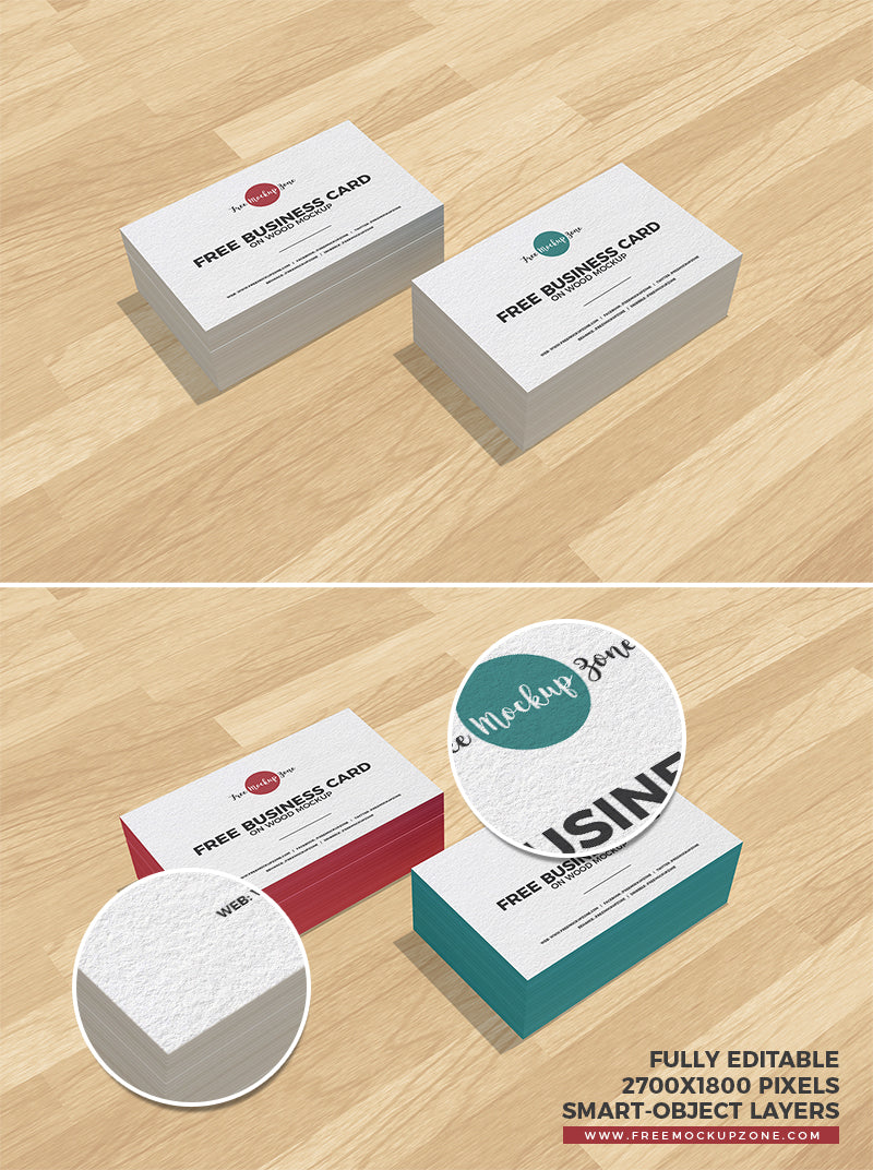 Business Cards On Wood Mockup