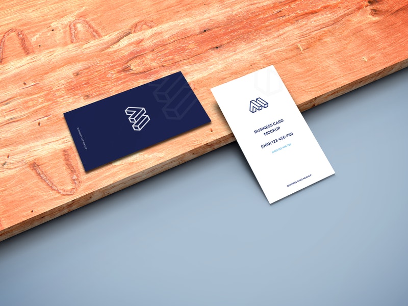 Business Cards On Wooden Plank Mockup
