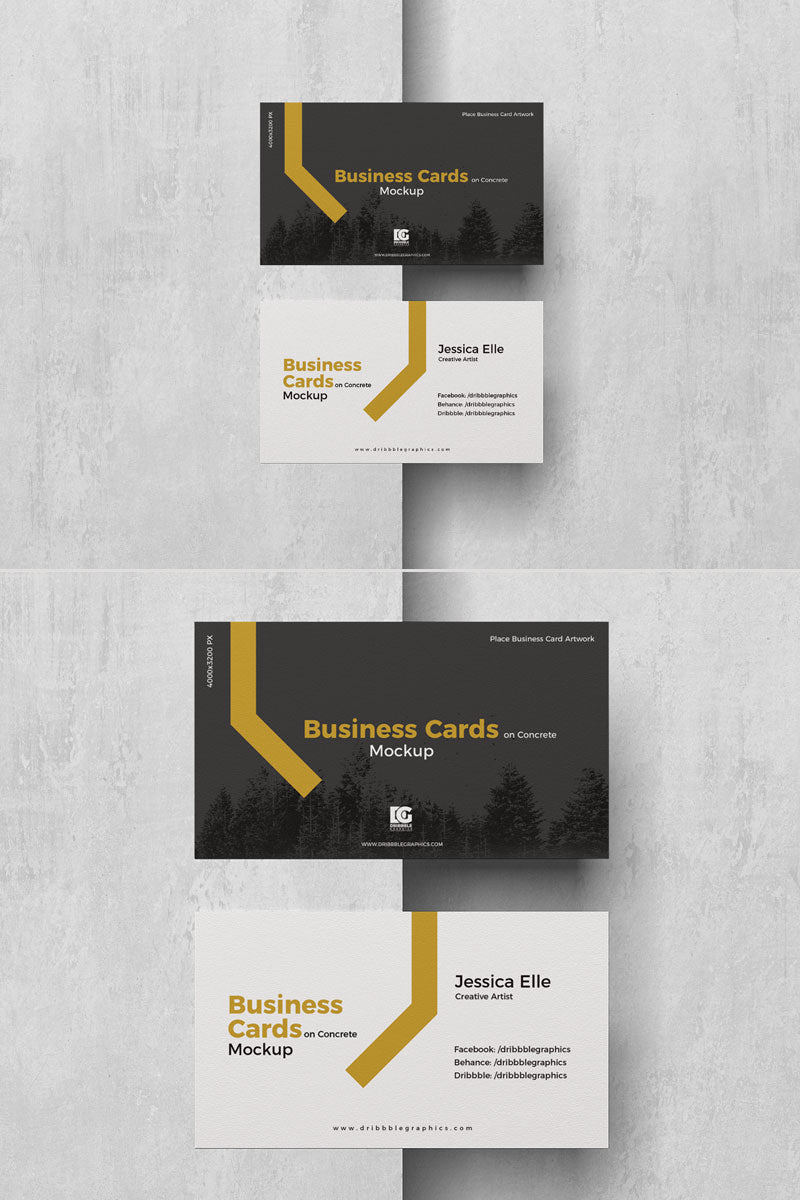 Business Cards Placing On Concrete Mockup