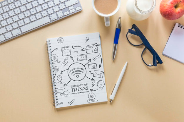 Business Desk With Keyboard Coffee And Notebook Psd