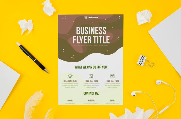 Business Flyer Mock-Up On Yellow Background Psd