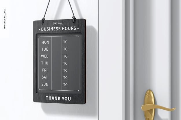 Business Hours Board Mockup, Right View Psd