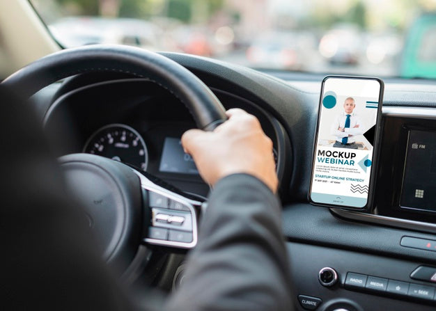Business Man In Car With Phone Mockup Psd