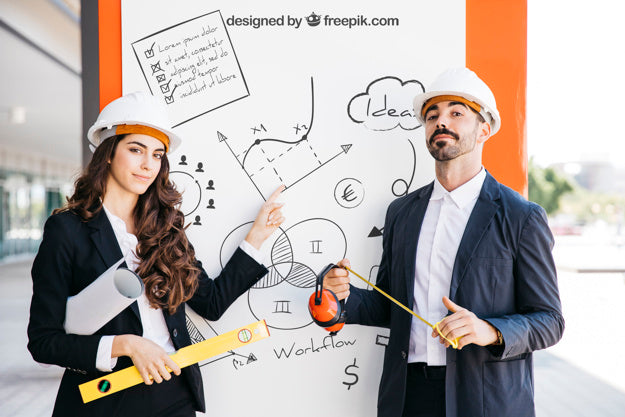 Business Mockup With Architect Couple Psd