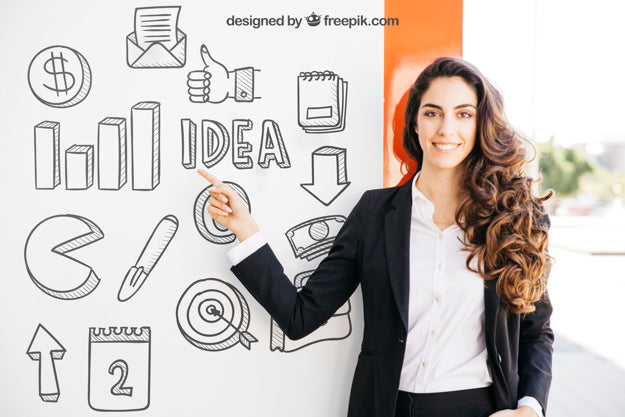 Business Mockup With Smiling Woman Psd